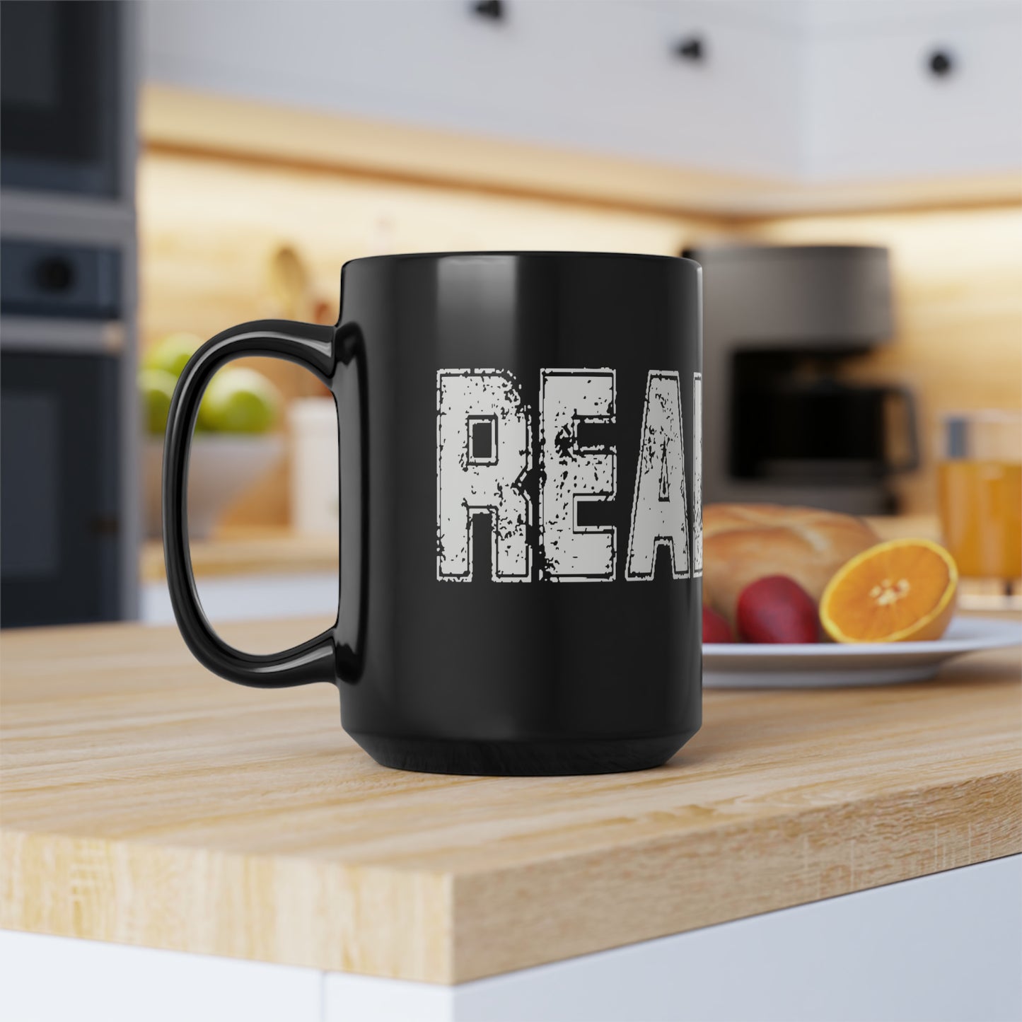 REAL DAD Black Mug, 15oz